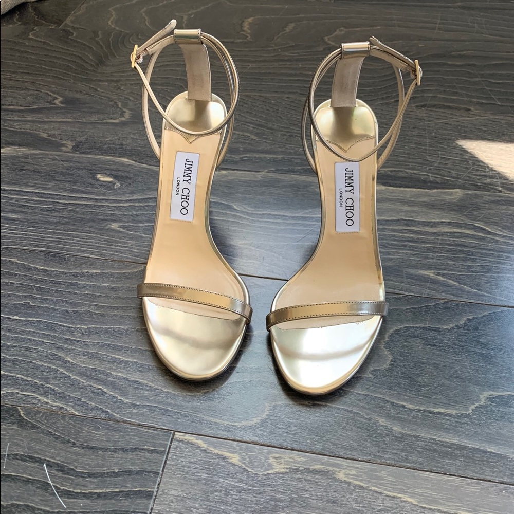 JIMMY CHOO MINNY 85mm Gold Liquid Mirror Sandals